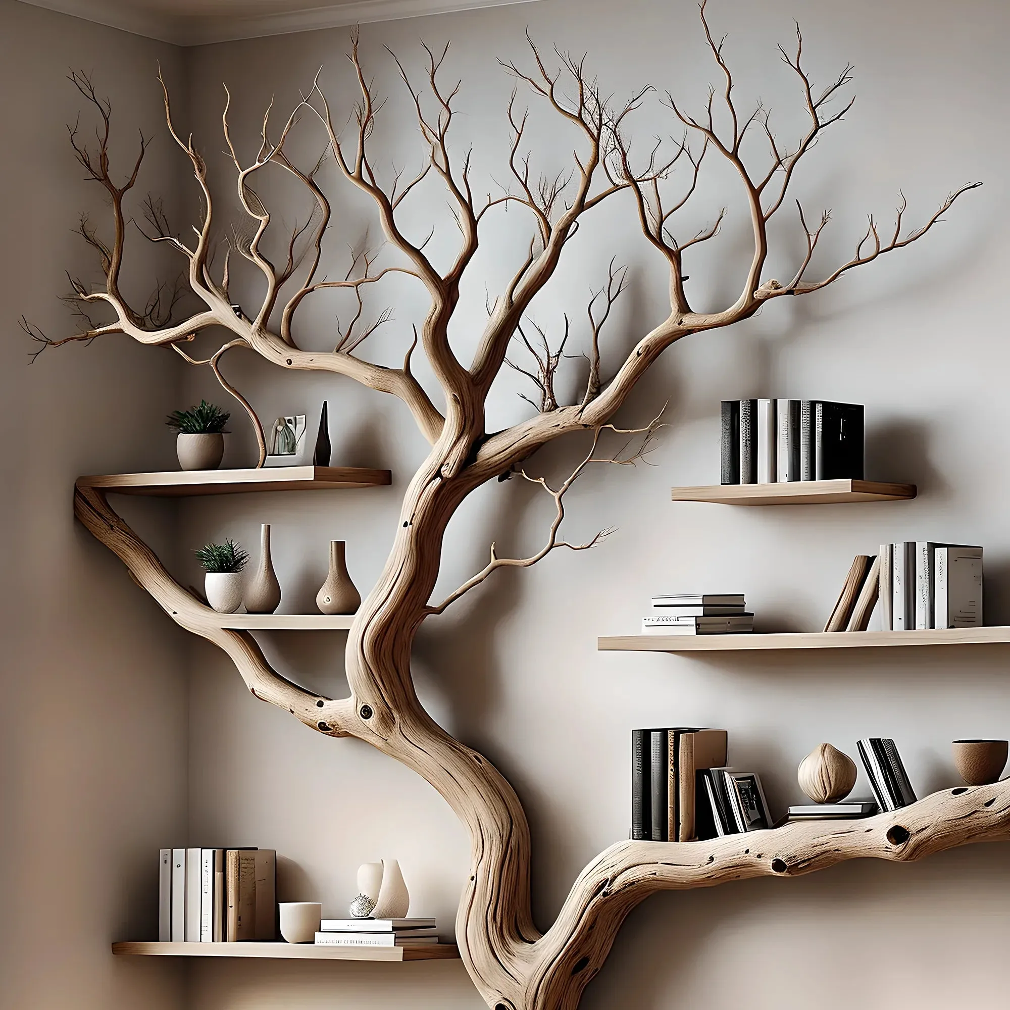 Rustic Aged-Wood Bookshelf – Farmhouse Living Room Shelf