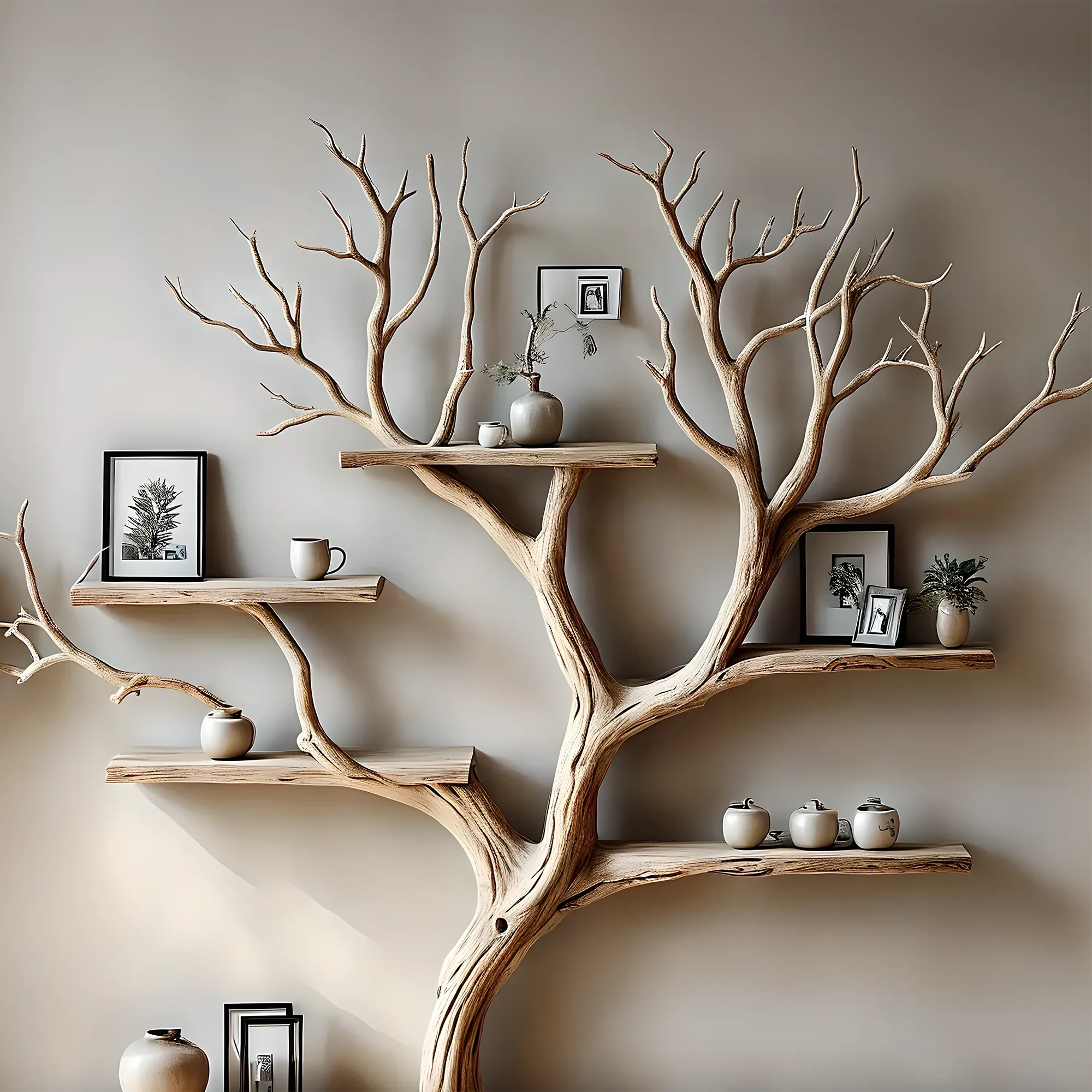Handcrafted Tree-Shaped Bookshelf – Floating Wooden Display