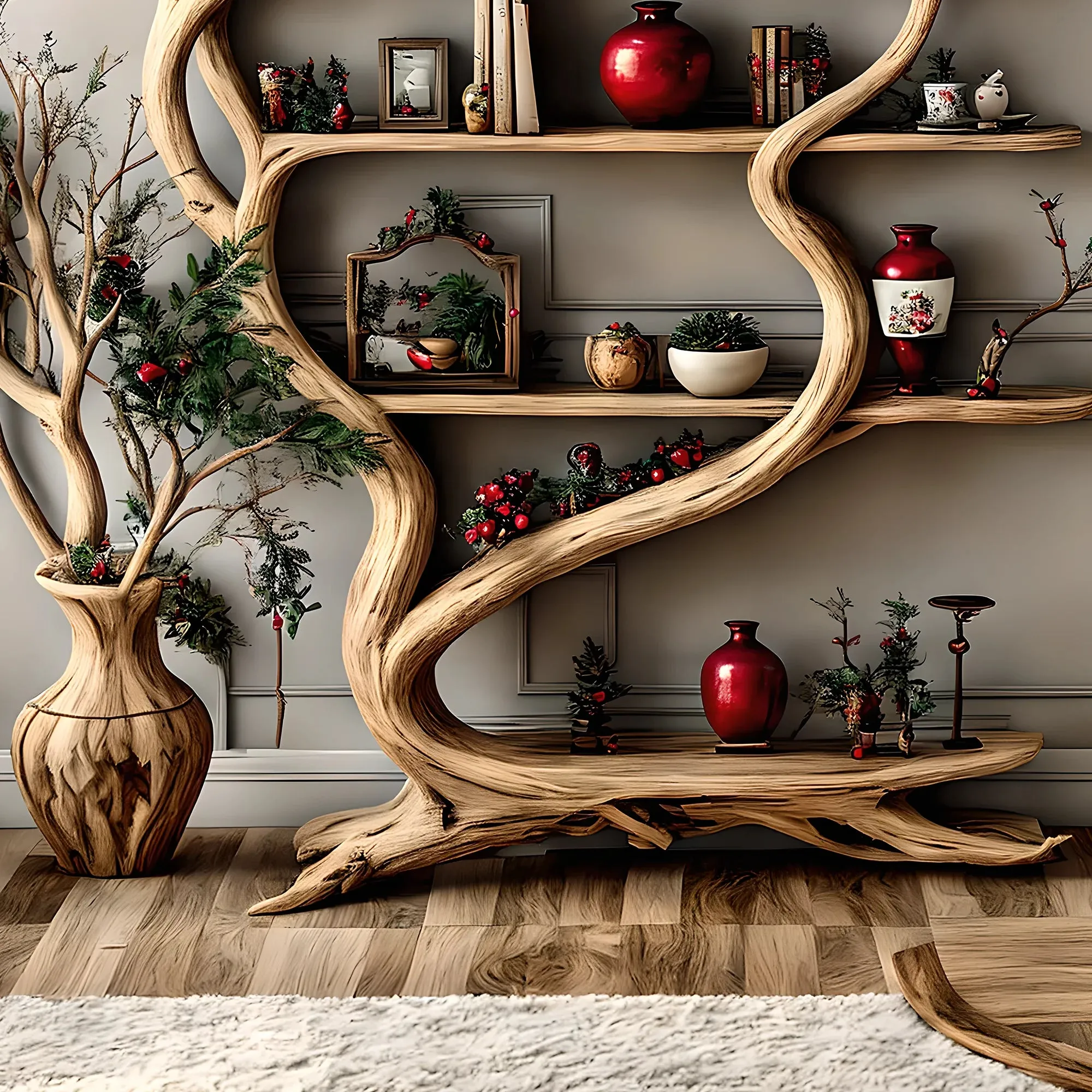 Organic Driftwood Bookshelf – 100% Handmade Wooden Tree Shelf